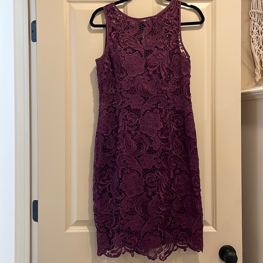Adriana Papell Eggplant Lace Overlay Dress